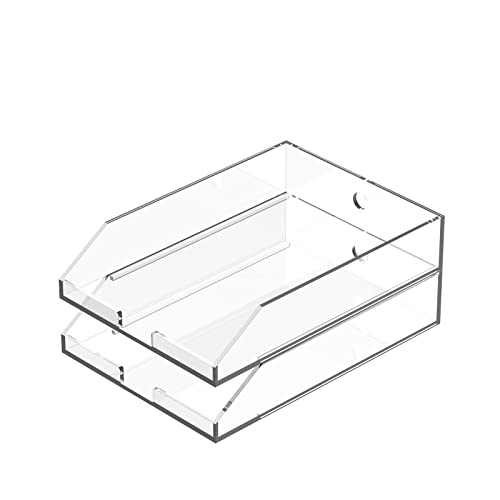 EXPUTRAN (2pcs Pack) Stackable Clear Acrylic Paper Trays, Desk File Organizer, A4 Paper Holder, Letter Tray - Image 1