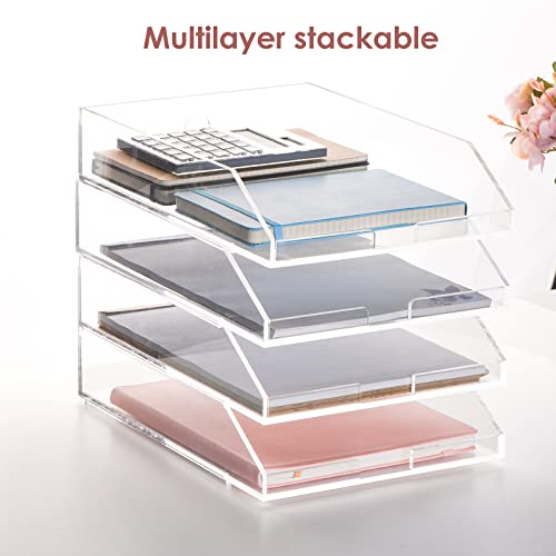 EXPUTRAN (2pcs Pack) Stackable Clear Acrylic Paper Trays, Desk File Organizer, A4 Paper Holder, Letter Tray - Image 3