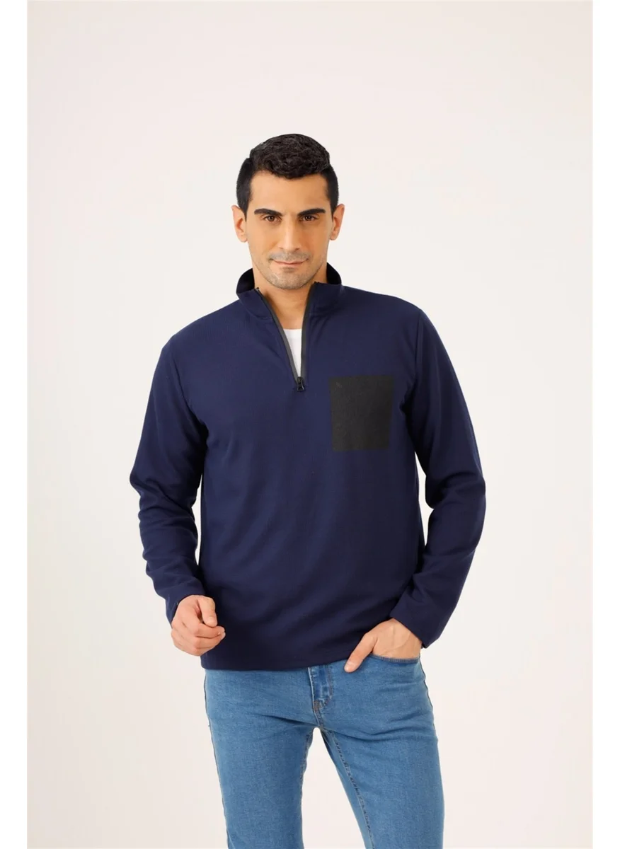 دوفي Navy Blue Men's Regular Fit Stand-up Collar Sweatshirt