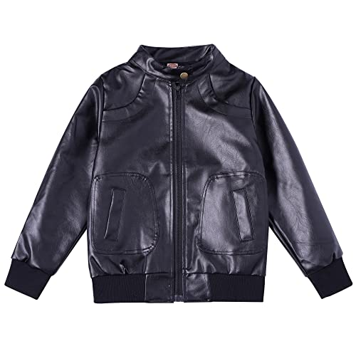 ELUCKFACE Boy's Trendy Stand Collar PU Leather Moto Jacket Leather Coat, Black, 120(4/5 yr) - Image 1