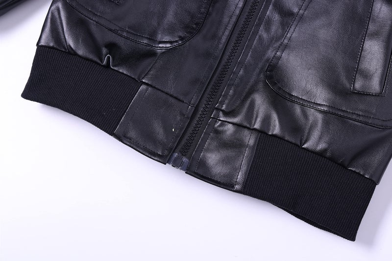 ELUCKFACE Boy's Trendy Stand Collar PU Leather Moto Jacket Leather Coat, Black, 120(4/5 yr) - Image 5