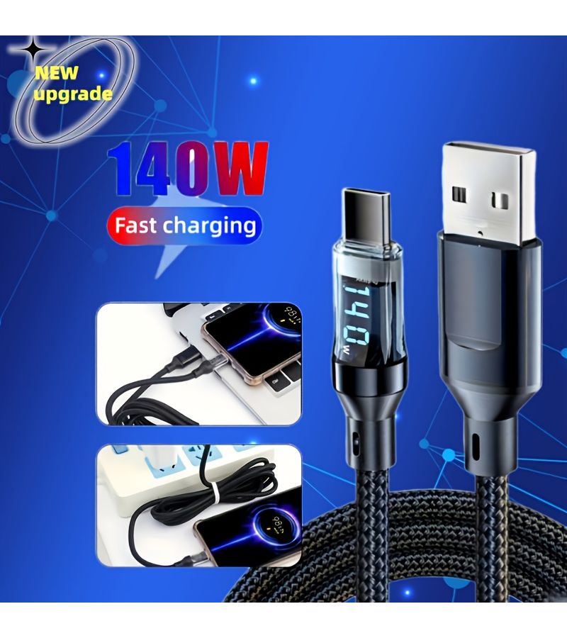 Upgraded 140W USB C Fast Charging Cable 200cm Digital Display for Xiaomi Samsung Huawei - Image 1