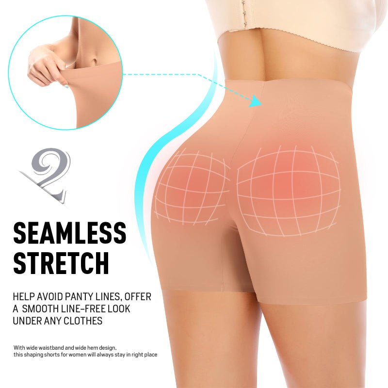 Werena Seamless Shaping Boyshorts Panties for Women Slip Shorts Under Dress Shapewear Shorts Tummy Control Underwear (#1 Brown Shorts-6, Medium) - Image 4