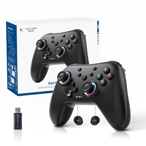 AceGamer Aurora II 2.4G Wireless Bluetooth Controller for PC/Android/Switch/iOS/Switch 2/Steam Deck with Rotary Motors, RGB Hall Effect Joysticks - Upgraded PC Gaming Controller and Back Buttons Lock - Image 1