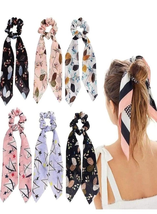 VEDETIC Hair rubber bands scrunchy combo elastic scarf fabric for women and girls pack of 4 Scrunchies Women Hair Ribbon Scrunchies Ties Satin Floral Scarf Chiffon Hair Bands crunchies - Image 1