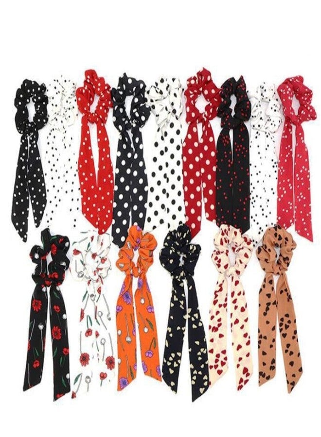 VEDETIC Hair rubber bands scrunchy combo elastic scarf fabric for women and girls pack of 4 Scrunchies Women Hair Ribbon Scrunchies Ties Satin Floral Scarf Chiffon Hair Bands crunchies - Image 5