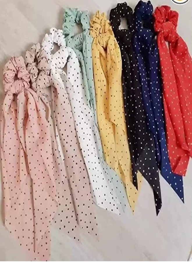 VEDETIC Hair rubber bands scrunchy combo elastic scarf fabric for women and girls pack of 4 Scrunchies Women Hair Ribbon Scrunchies Ties Satin Floral Scarf Chiffon Hair Bands crunchies - Image 3