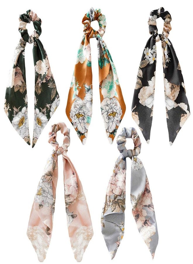 VEDETIC Hair rubber bands scrunchy combo elastic scarf fabric for women and girls pack of 4 Scrunchies Women Hair Ribbon Scrunchies Ties Satin Floral Scarf Chiffon Hair Bands crunchies - Image 4