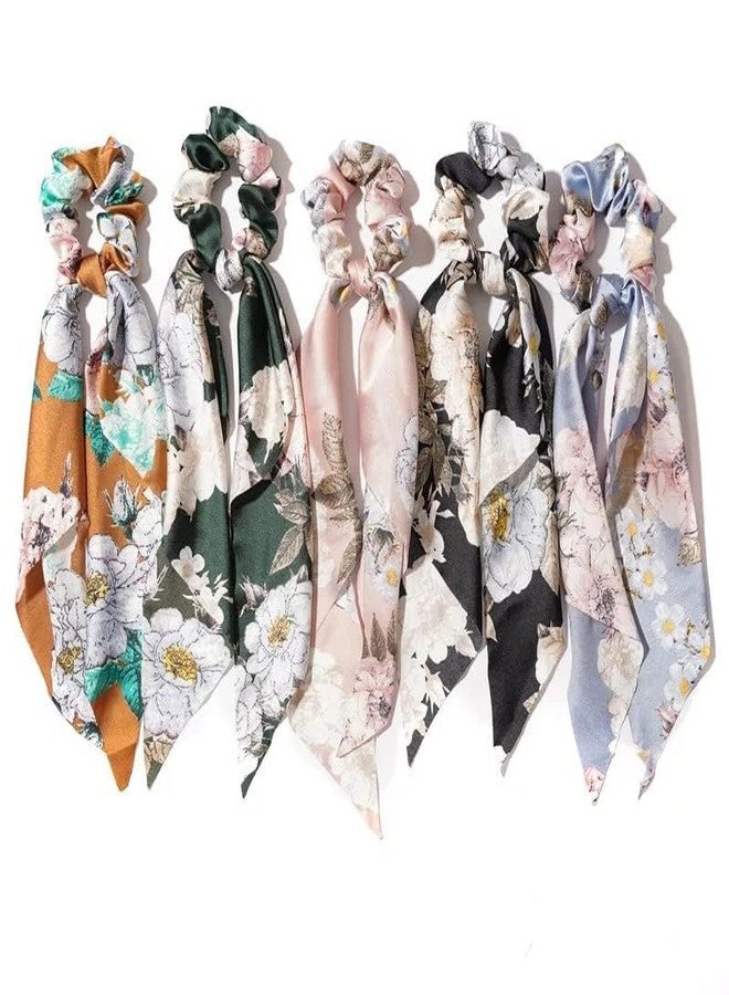 VEDETIC Hair rubber bands scrunchy combo elastic scarf fabric for women and girls pack of 4 Scrunchies Women Hair Ribbon Scrunchies Ties Satin Floral Scarf Chiffon Hair Bands crunchies - Image 2