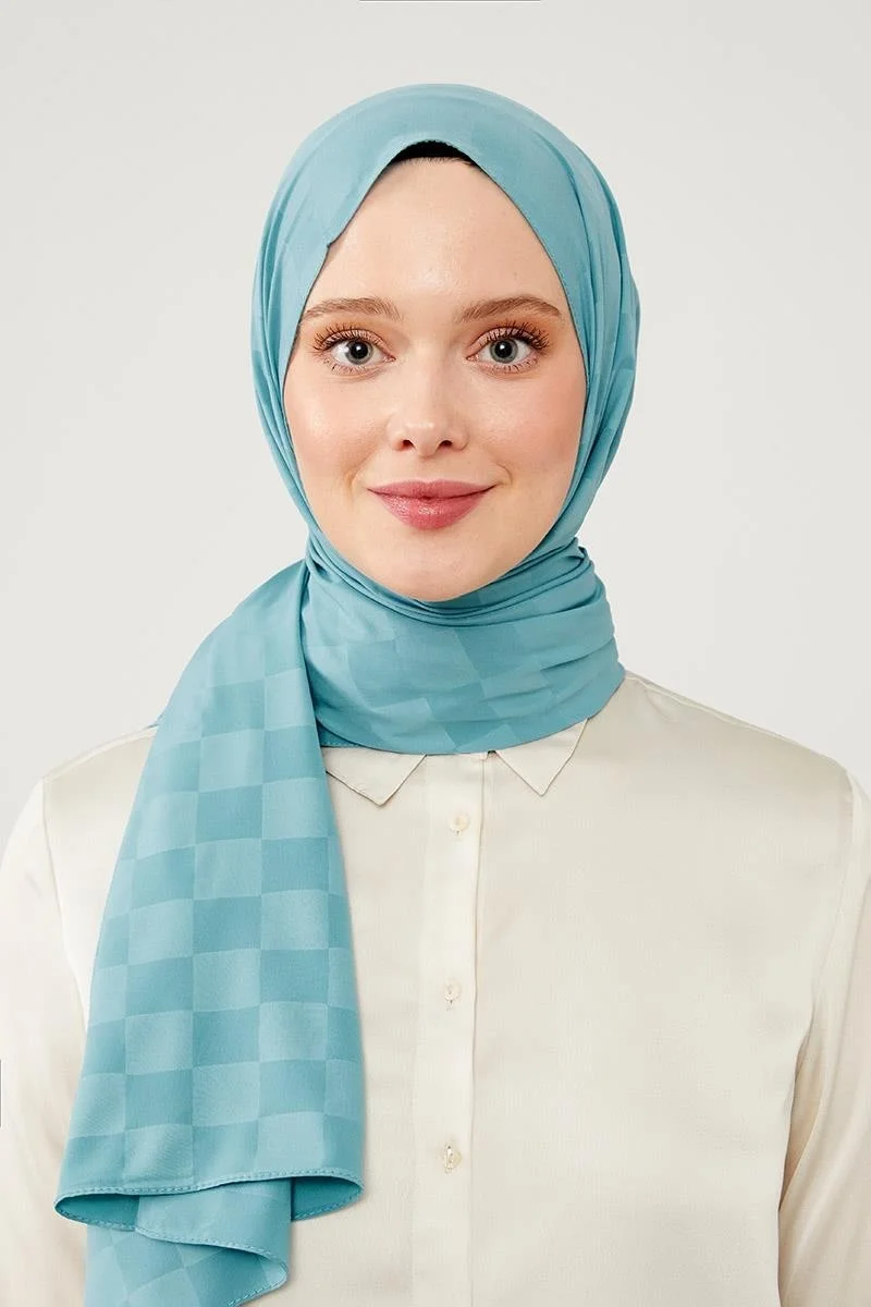 Levidor Turquoise Checker Pattern Jacquard Elegance Shawl