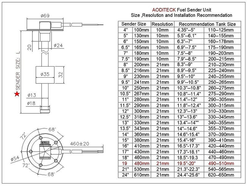 AODITECK 240-33 ohms 19"(480mm) Marine Fuel Sending Unit for Boat Truck Car Vehicle Fuel Tank Sending Unit Fuel Level Sending Unit Gas Water Tank Sender Fuel Gauge Sending Unit Water Level Sensor - Image 4