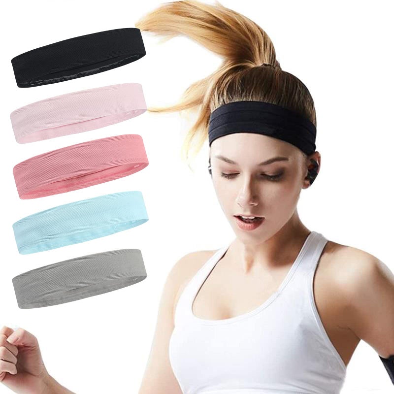 ONEYE Non Slip Headband Workout Headbands for Women Men Solid Sport Headbands Silicone Sweatbands Elastic Sport Hair Bands for Yoga Running Sports Travel Indoor Fitness Gym with 5 PCS - Image 1