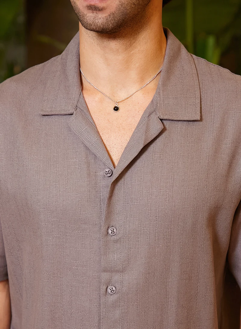 كامبوس سوترا Men's Brown Stone Solid Resort Oversized Shirt