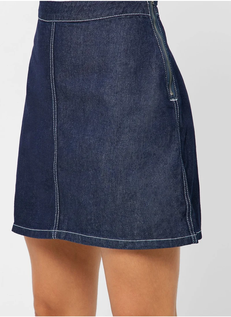Cotton On Contrast Stitch Denim Skirt