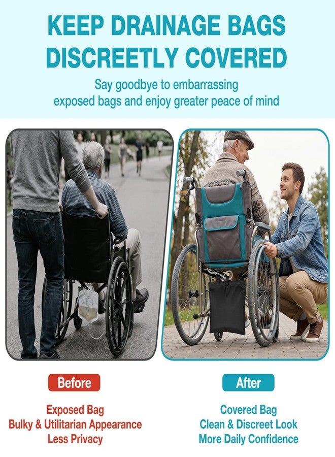 Udefineit 2 Packs Drainage Bag Holder for Wheelchair, Waterproof Oxford Cloth Bag Cover with Hook & Loop Closure, Leakproof & Easy to Clean, Wheelchair Under Basket Storage Pouch for Walker Bed Chair Use - Image 2