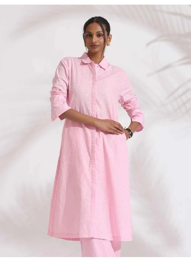 ترو برونز trueBrowns Pink Cotton Embroidered Kurta Set
