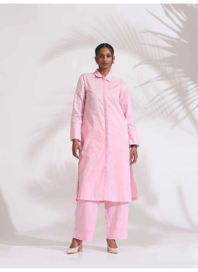 ترو برونز trueBrowns Pink Cotton Embroidered Kurta Set