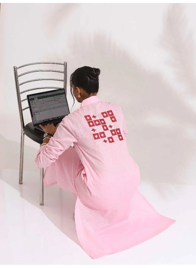 ترو برونز trueBrowns Pink Cotton Embroidered Kurta Set