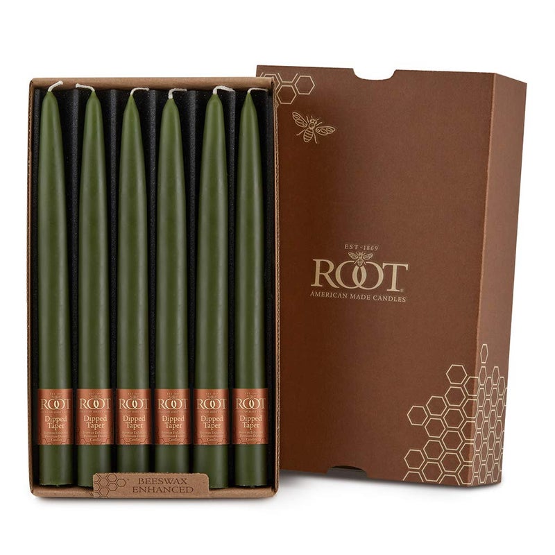 Root Candles Unscented Smooth HandDipped 9Inch Taper Candle Dark Green