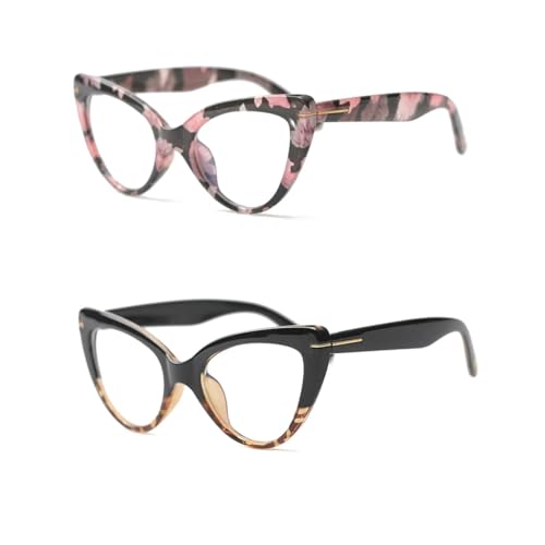 COVESATO Cat Eye Reading Glasses for Women,Fashion Oversized Ladies Readers(2 Mixed Color,1.50) - Image 1