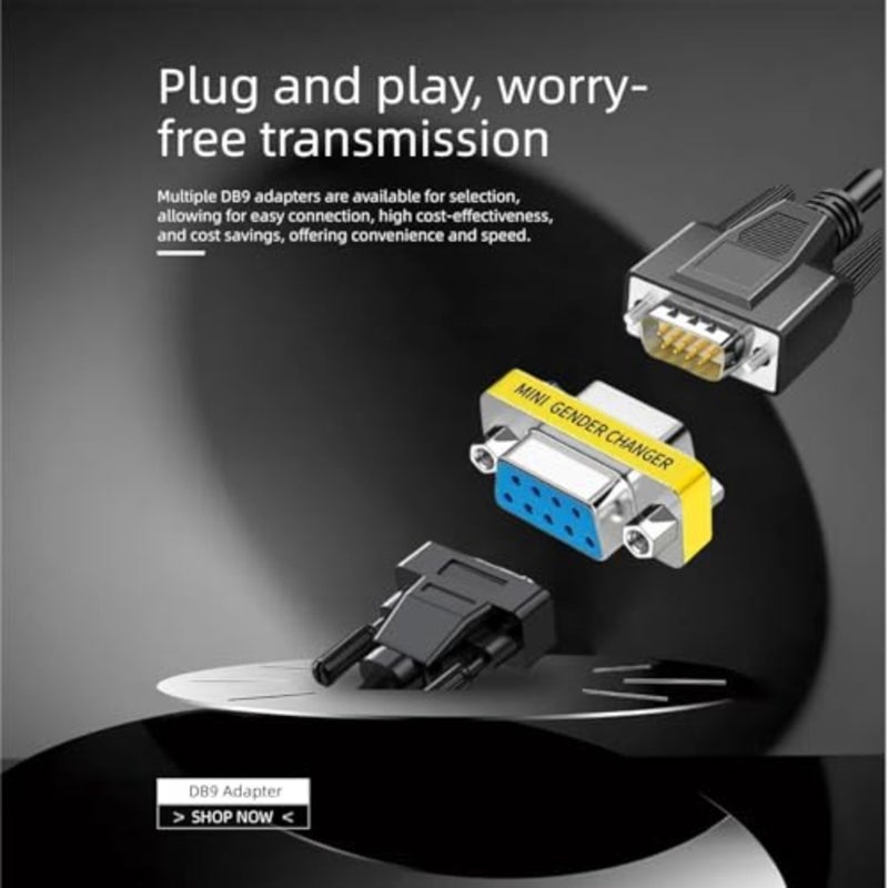 RS-232 null modem data transfer converter for industrial use, metal shielding with gold-plated pins, black, reliable signal integrity and durable connectivity - Image 5