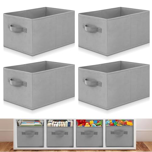 Yinder 4 Pcs Cube Storage Bin Gray 14x10x8 Storage Bins for Playroom Decor Colorful Bins for Kids Foldable Baskets for Nursery Organizer Boxes Fabric Boxes - Image 1