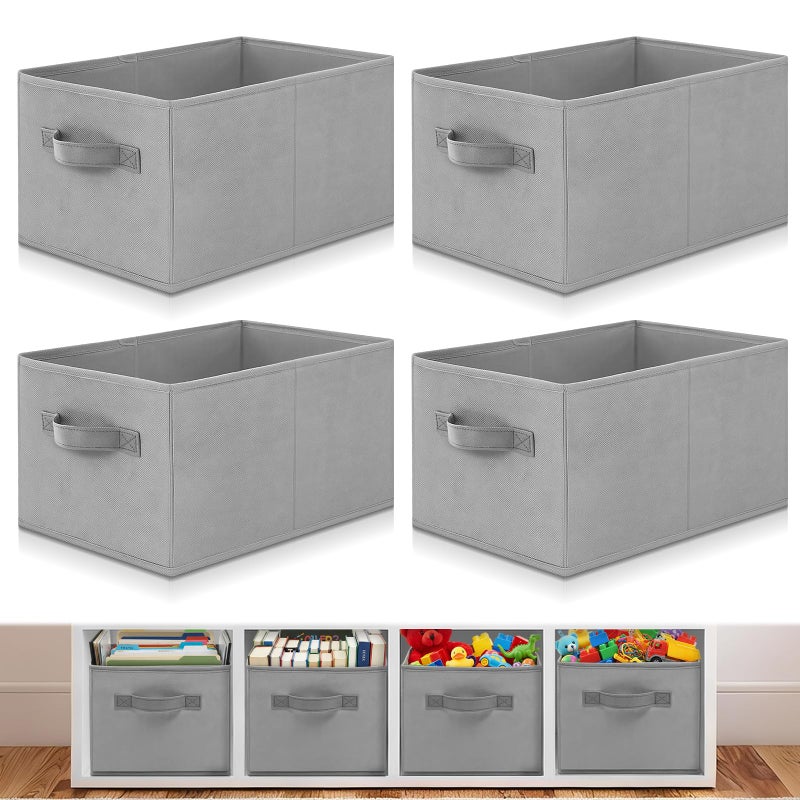 Yinder 4 Pcs Cube Storage Bin Gray 14x10x8 Storage Bins for Playroom Decor Colorful Bins for Kids Foldable Baskets for Nursery Organizer Boxes Fabric Boxes - Image 2