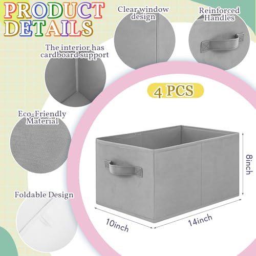 Yinder 4 Pcs Cube Storage Bin Gray 14x10x8 Storage Bins for Playroom Decor Colorful Bins for Kids Foldable Baskets for Nursery Organizer Boxes Fabric Boxes - Image 3