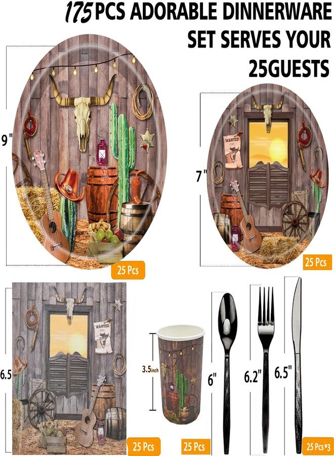 HSPAIDYP 175Pcs Western Cowboy Party Supplies 9"Cowboy Paper Plates 7"Wild West Plates Cowboy Napkins Cup Knive Fork Spoon for Baby Shower Camp Fire Camping Barn Wild West Cowboy Birthday Party Decor Serve25 - Image 3