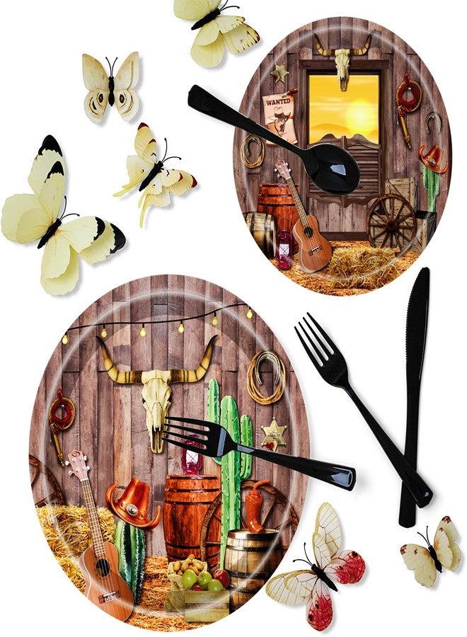 HSPAIDYP 175Pcs Western Cowboy Party Supplies 9"Cowboy Paper Plates 7"Wild West Plates Cowboy Napkins Cup Knive Fork Spoon for Baby Shower Camp Fire Camping Barn Wild West Cowboy Birthday Party Decor Serve25 - Image 2