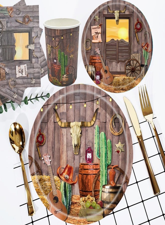 HSPAIDYP 175Pcs Western Cowboy Party Supplies 9"Cowboy Paper Plates 7"Wild West Plates Cowboy Napkins Cup Knive Fork Spoon for Baby Shower Camp Fire Camping Barn Wild West Cowboy Birthday Party Decor Serve25 - Image 4