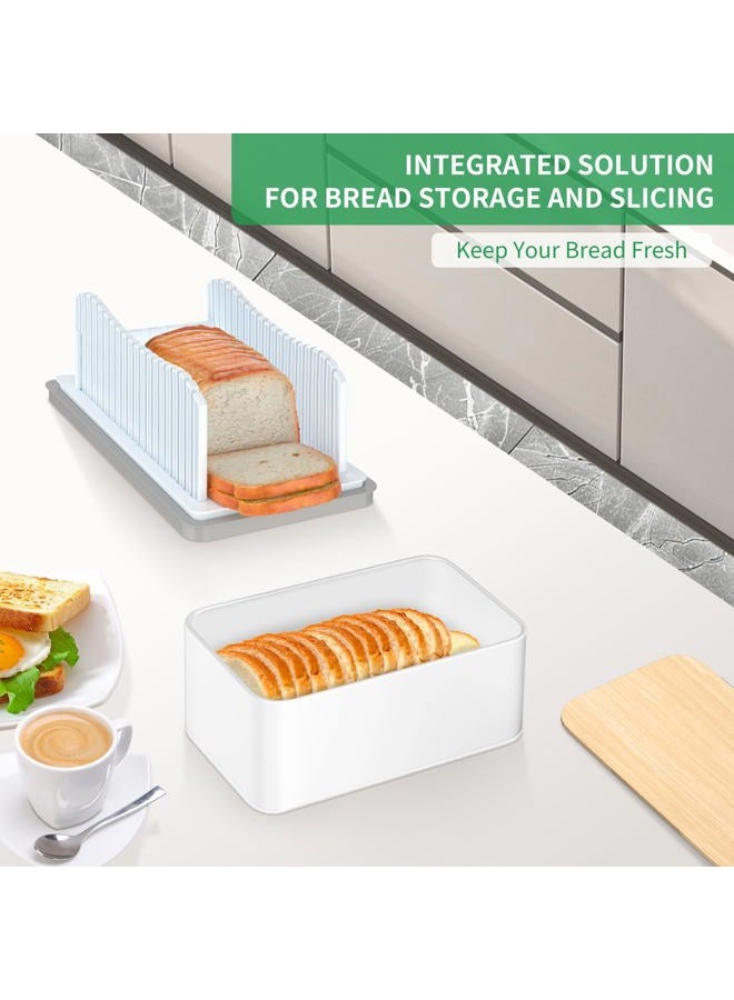 CAWIU Bread Slicer for Homemade Bread with Bread Box, Foldable Bread Cutter with Crumb Tray, Adjustable Width Bread Slicing Guide for Loafs, Sandwiches, Bagels, and Cakes - Image 2