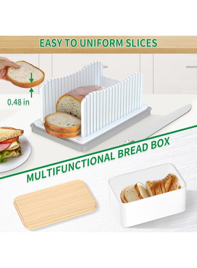 CAWIU Bread Slicer for Homemade Bread with Bread Box, Foldable Bread Cutter with Crumb Tray, Adjustable Width Bread Slicing Guide for Loafs, Sandwiches, Bagels, and Cakes - Image 3
