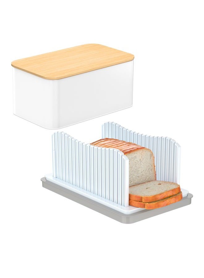 CAWIU Bread Slicer for Homemade Bread with Bread Box, Foldable Bread Cutter with Crumb Tray, Adjustable Width Bread Slicing Guide for Loafs, Sandwiches, Bagels, and Cakes - Image 1