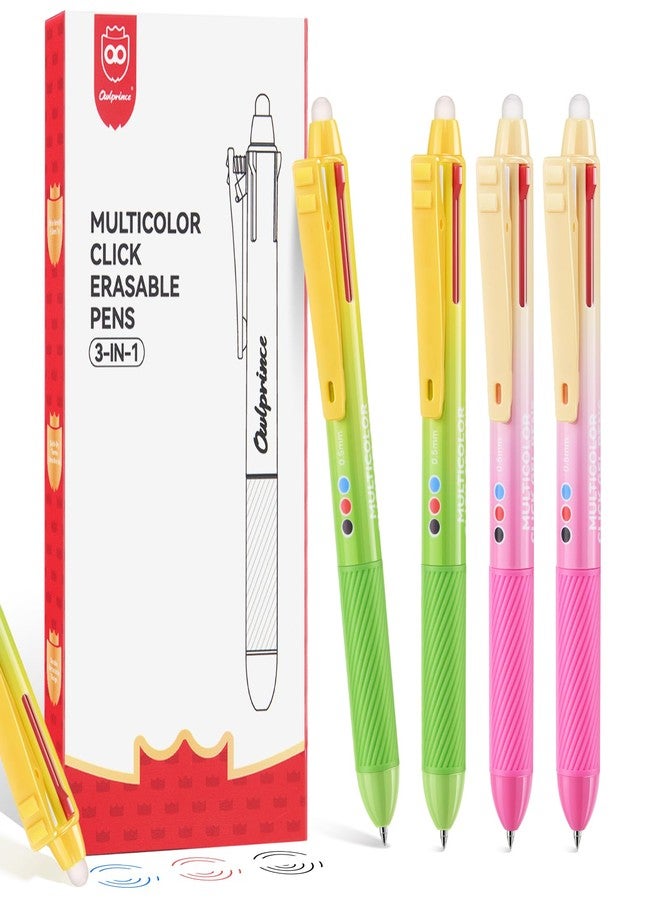 Owlprince Erasable Ballpoint Pen, 3 Colors Erasable Pens 4-Pack, Make Mistakes Disappear, 0.5mm Fine Point for Smooth Writing, School Supplies, Office, Note Taking, Journaling - Image 1