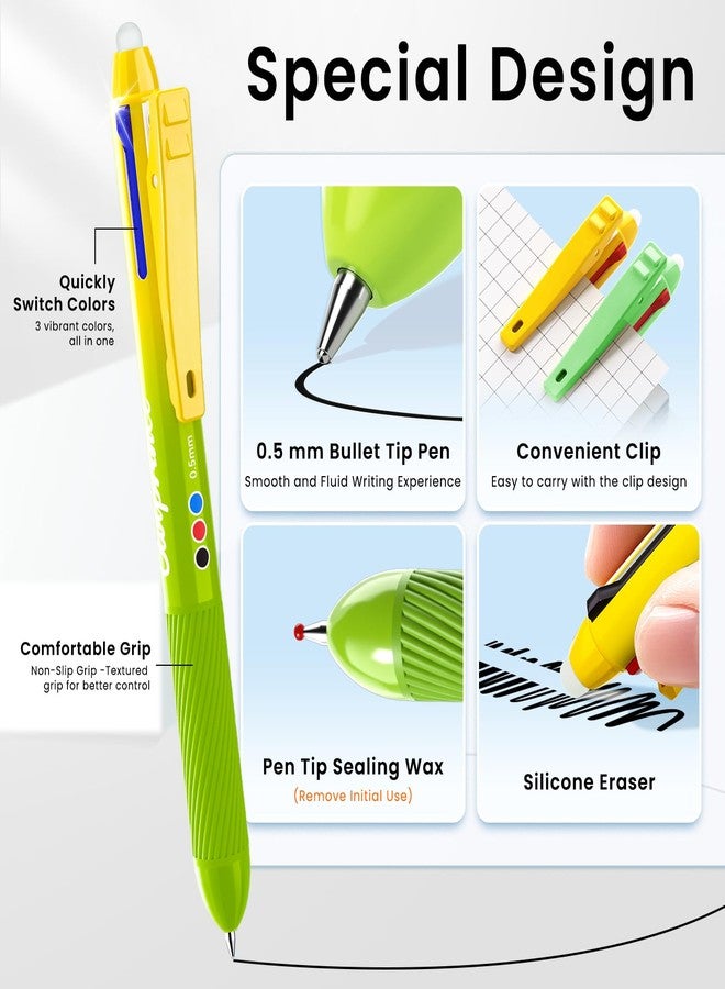 Owlprince Erasable Ballpoint Pen, 3 Colors Erasable Pens 4-Pack, Make Mistakes Disappear, 0.5mm Fine Point for Smooth Writing, School Supplies, Office, Note Taking, Journaling - Image 3