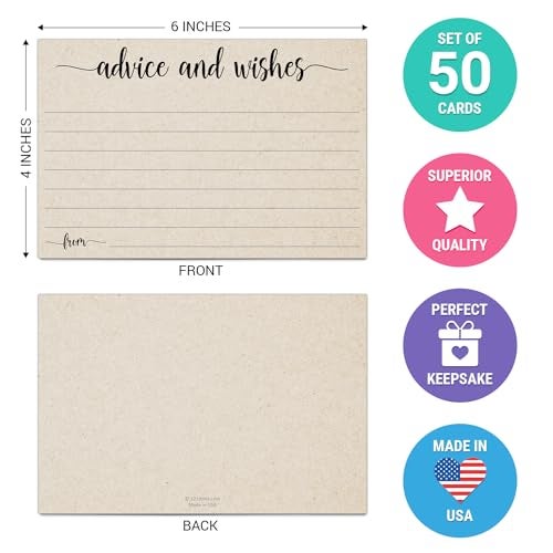321Done Advice and Wishes Cards for Baby Shower, Retirement and Wedding - Well Wishes, Mr and Mrs, Bridal Shower, Words of Wisdom, Made in USA - Pack of 50, Large 4x6 Tan - Image 2