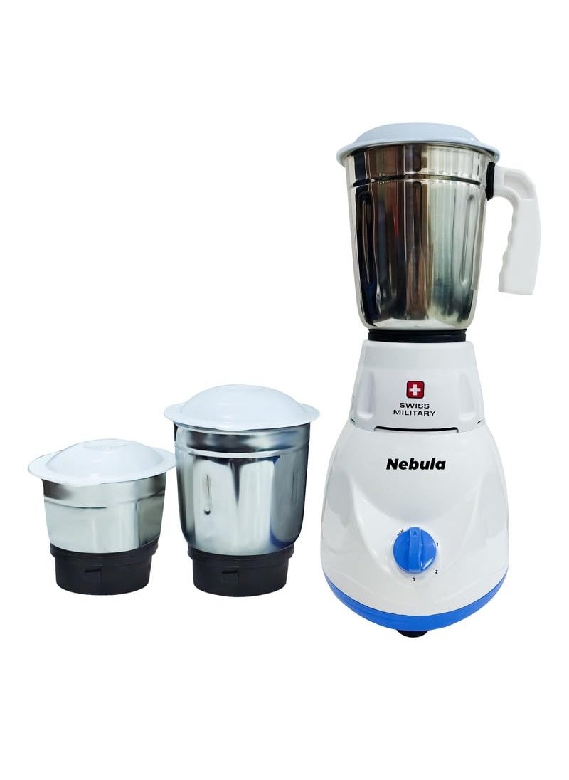 SWISS MILITARY - Swiss Military Nebula Juicer Mixer Grinder, 3 Stainless Steel Jars, ABS body and Premium Stainless Steel Blades, Auto Power Cut, 230 Volts, 500 Watts, 50Hz, 18,500 RPM Speed, 2 Year Warranty, White, 1 - Image 1
