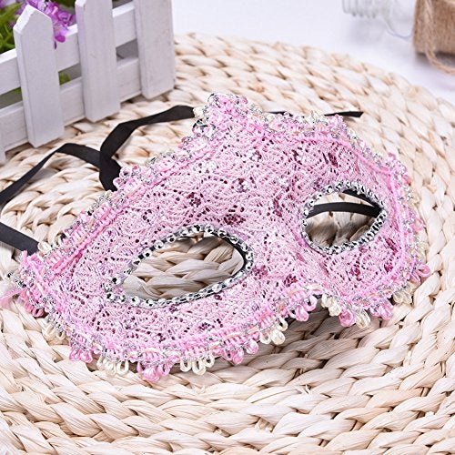 Cosmer Masquerade Mask for Women Venetian Masks Christmas Women Flower Half-face Masks Eye mask Cosplay Lace mask (Pink) - Image 2