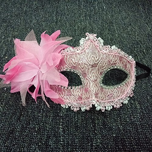 Cosmer Masquerade Mask for Women Venetian Masks Christmas Women Flower Half-face Masks Eye mask Cosplay Lace mask (Pink) - Image 3