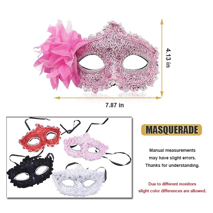 Cosmer Masquerade Mask for Women Venetian Masks Christmas Women Flower Half-face Masks Eye mask Cosplay Lace mask (Pink) - Image 5