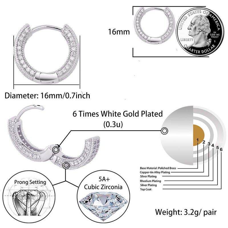 TOPGRILLZ Iced Out Hoop Earrings Cubic Zirconia Huggie Cartilage Cuff Hypoallergenic 14K Gold Plated Luxury Fashion Round Circle Earrings For Women-05Silver - Image 2