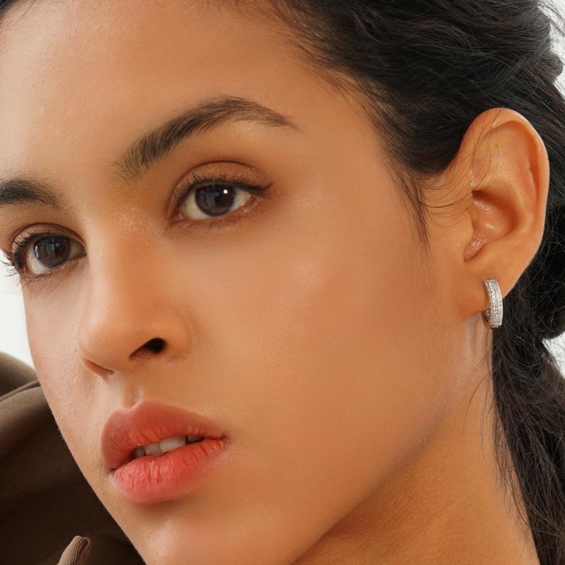 TOPGRILLZ Iced Out Hoop Earrings Cubic Zirconia Huggie Cartilage Cuff Hypoallergenic 14K Gold Plated Luxury Fashion Round Circle Earrings For Women-05Silver - Image 3