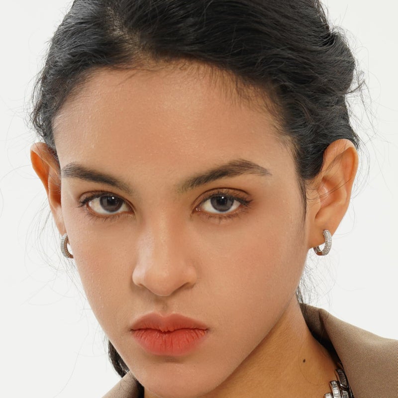 TOPGRILLZ Iced Out Hoop Earrings Cubic Zirconia Huggie Cartilage Cuff Hypoallergenic 14K Gold Plated Luxury Fashion Round Circle Earrings For Women-05Silver - Image 4