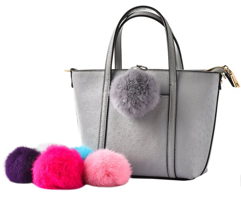 Cityelf Cute Faux Rabbit Fur Ball Pom Pom Keychain Car Key Ring Handbag Tote Bag Pendant Purse Charm (Grey) - Image 2