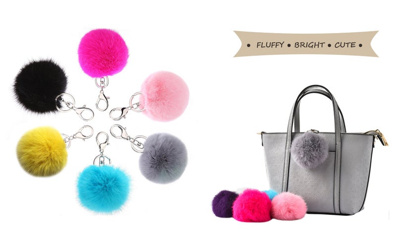 Cityelf Cute Faux Rabbit Fur Ball Pom Pom Keychain Car Key Ring Handbag Tote Bag Pendant Purse Charm (Grey) - Image 3