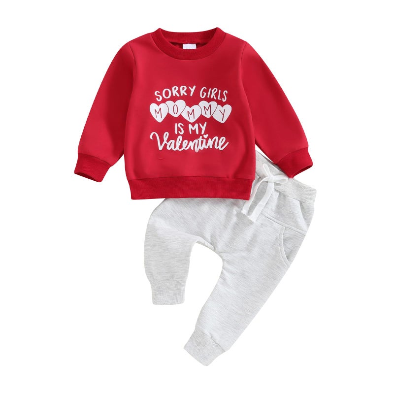Gureui Baby Boy Valentines Day Outfit Long Sleeve Sweatshirt Pants Toddler Infant Clothes (A Red Mommy is My Valentine, 18-24 Months) - Image 1