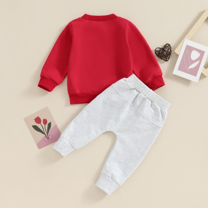 Gureui Baby Boy Valentines Day Outfit Long Sleeve Sweatshirt Pants Toddler Infant Clothes (A Red Mommy is My Valentine, 18-24 Months) - Image 4