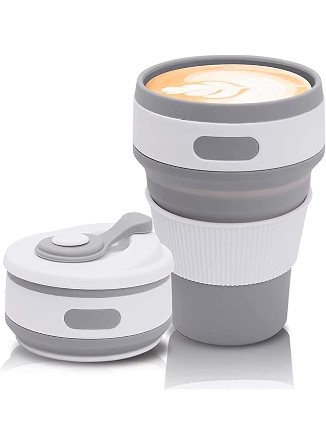 KASTWAVE Coffee Cup Silicone Collapsible Cup Eco Friendly Travel Cup Food Grade Silicone Cup Portable Cup Reusable Cups Leak Proof Folding Cup for Outdoor Camping Hiking（Gray 12 OZ /350 ML） - Image 1