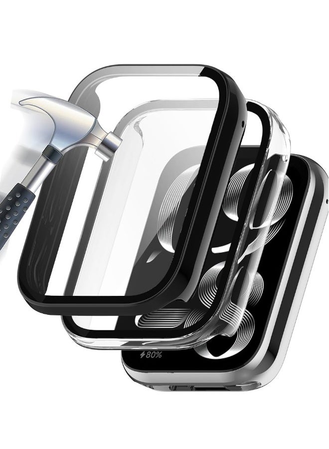 Case with Tempered Glass Screen Protector Compatible for xiaomi Band 8 pro, 9H 360° All-Round Protective Ultra Thin Protective PC Case Cover for Mi Band 8 Pro, 2 Pcs, Black Transparent - Image 1